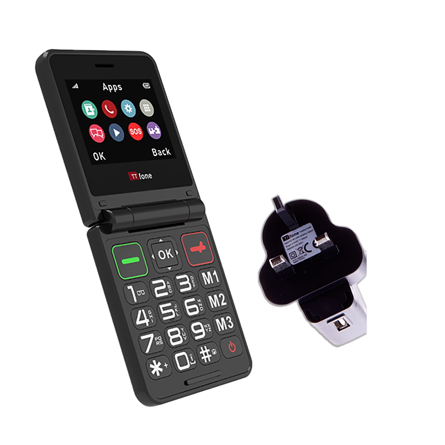 TTfone TT660 Flip Big Button Mobile with O2 SIM, USB C Dock Charger