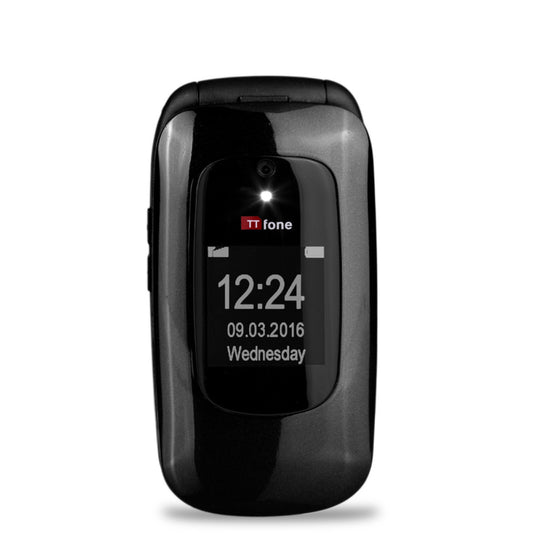 TTfone Lunar TT750 Black Flip Big Button Easy Menu Mobile with O2 Bundle Pay As You Go SIM