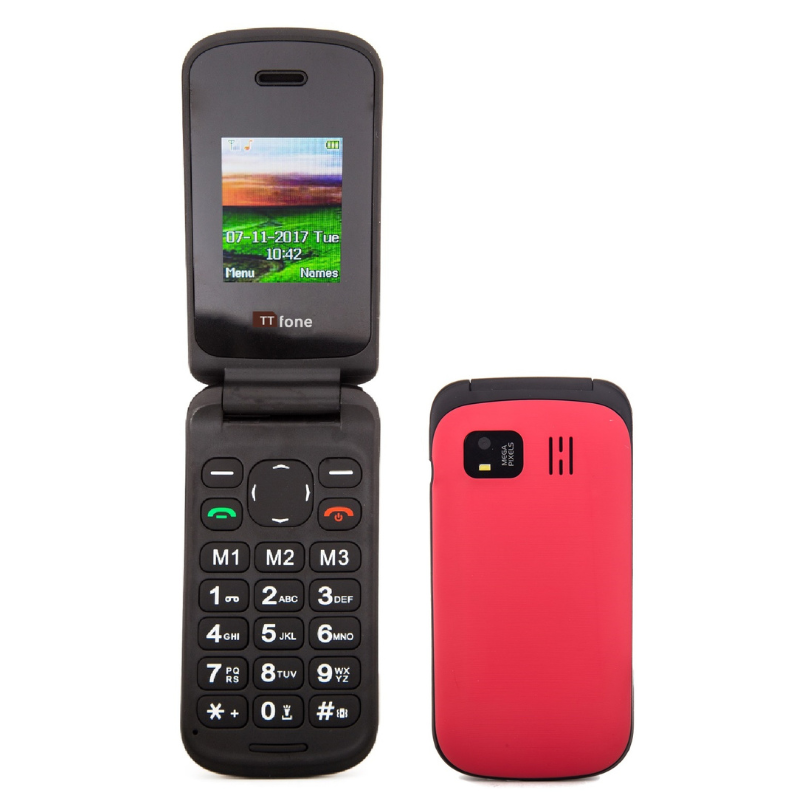 TTfone TT140 Red - Warehouse Deals Flip Folding Phone with USB Cable, Giff Gaff Pay As You Go