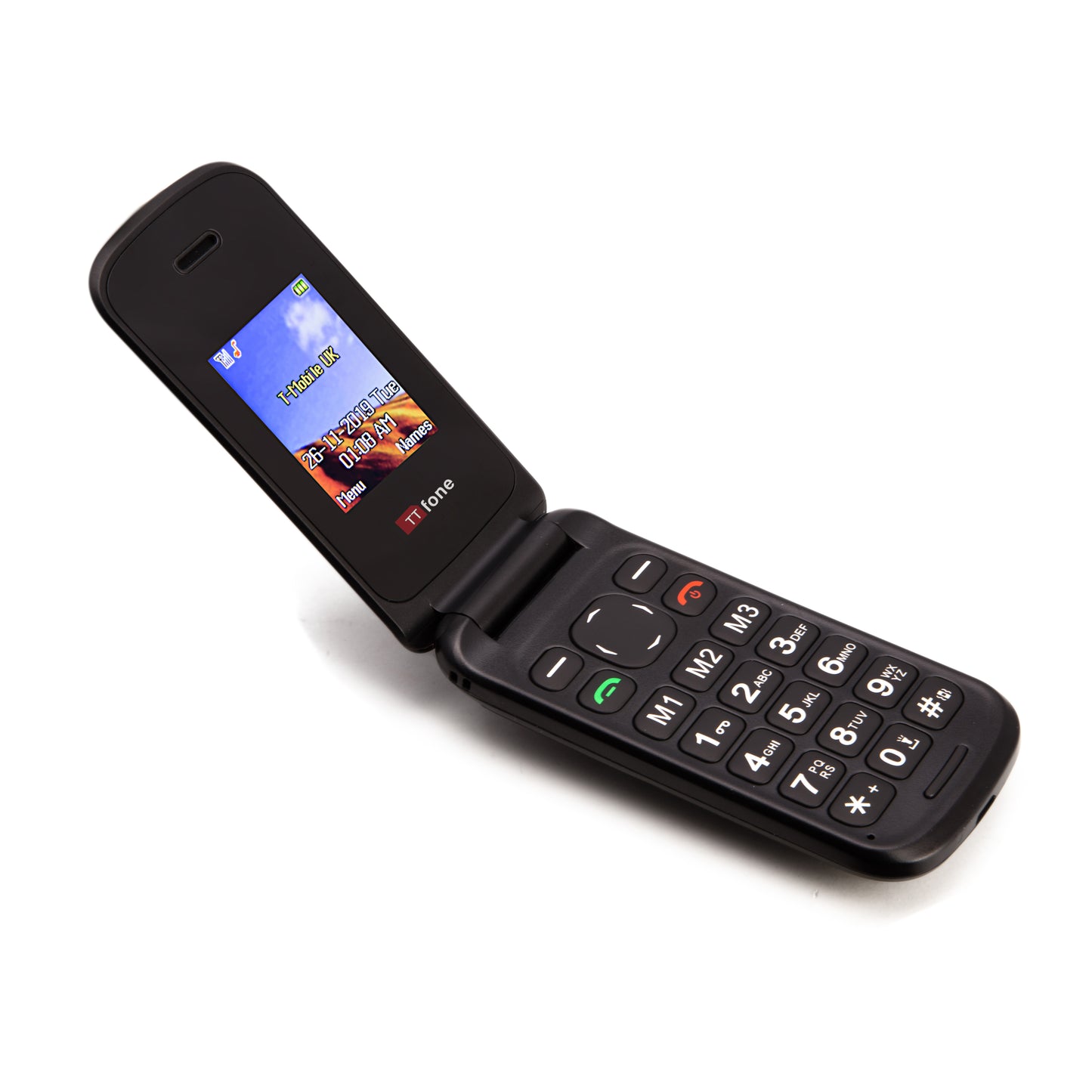 TTfone TT140 Black Flip Cheap Basic Simple Unlocked Mobile Phone with Mains Charger
