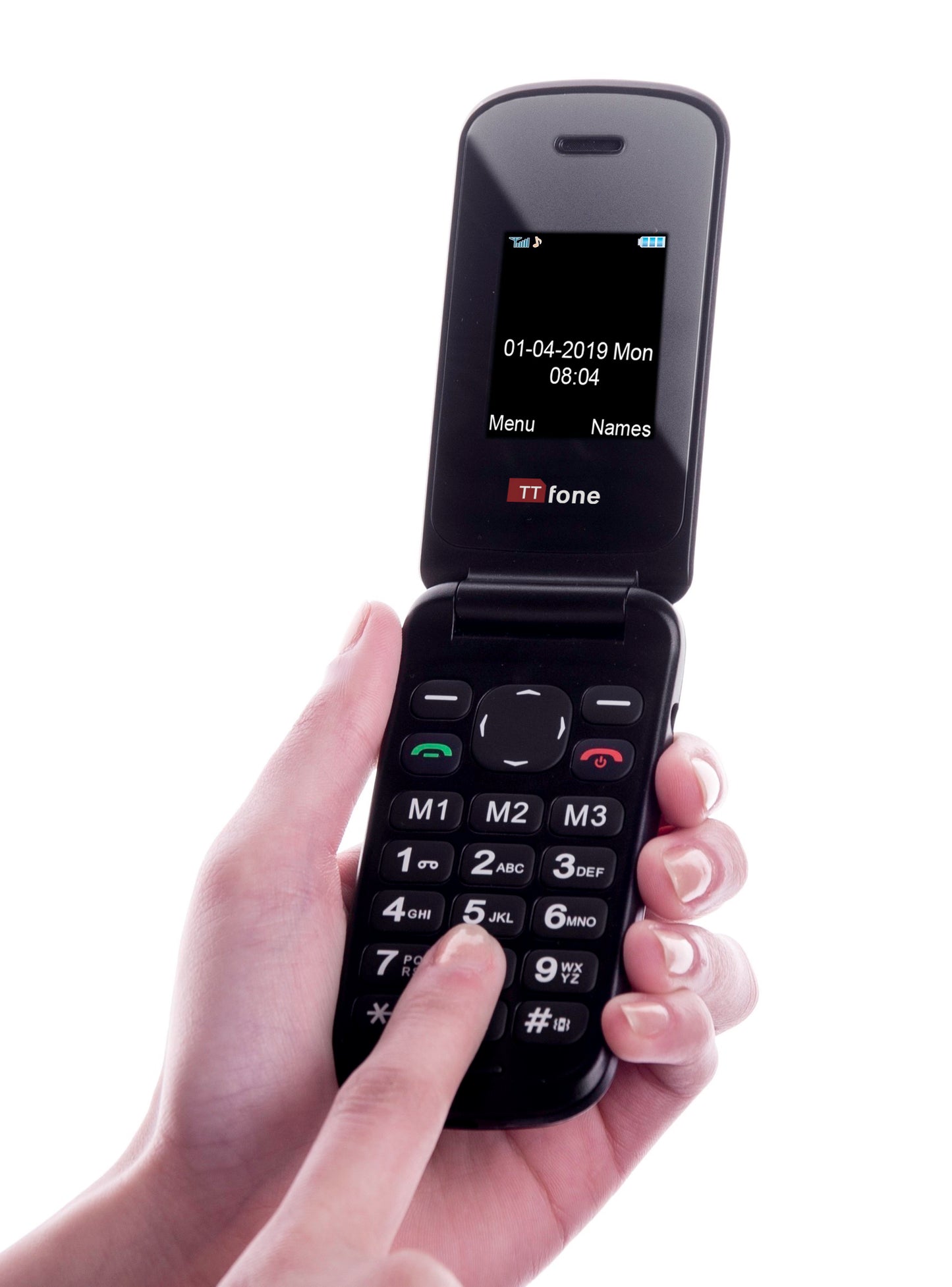 TTfone TT140 Black Flip Cheap Basic Simple Unlocked Mobile Phone with Mains Charger