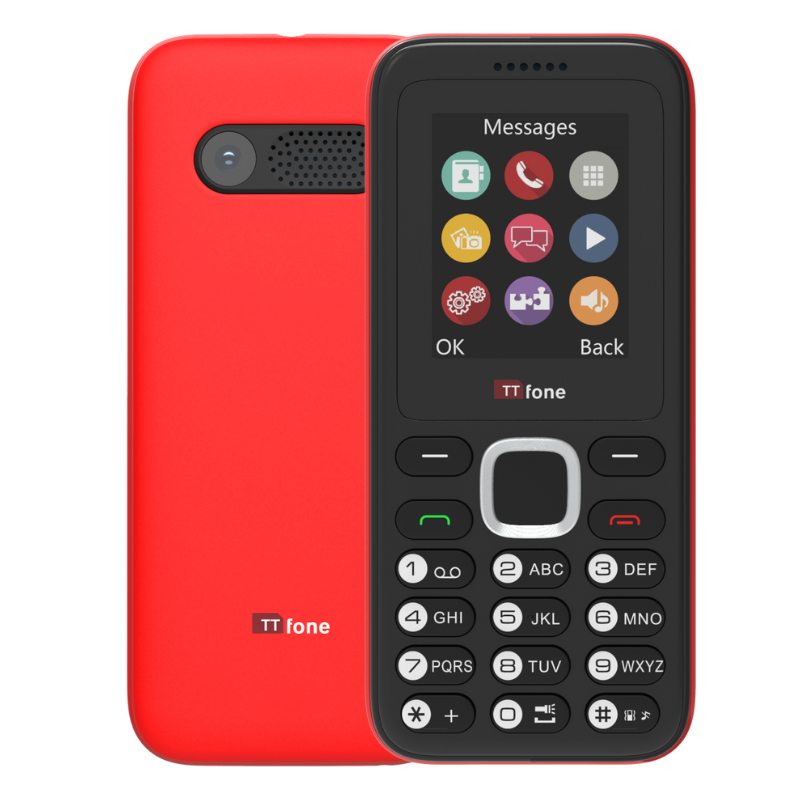 TTfone TT150 Red Warehouse Deals - Dual SIM Mobile with Mains Charger, Giff Gaff Pay As You Go