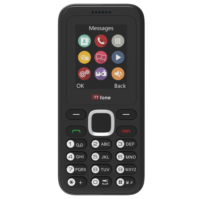 TTfone TT150 Black Dual SIM Mobile with USB Cable, O2 Pay As You Go
