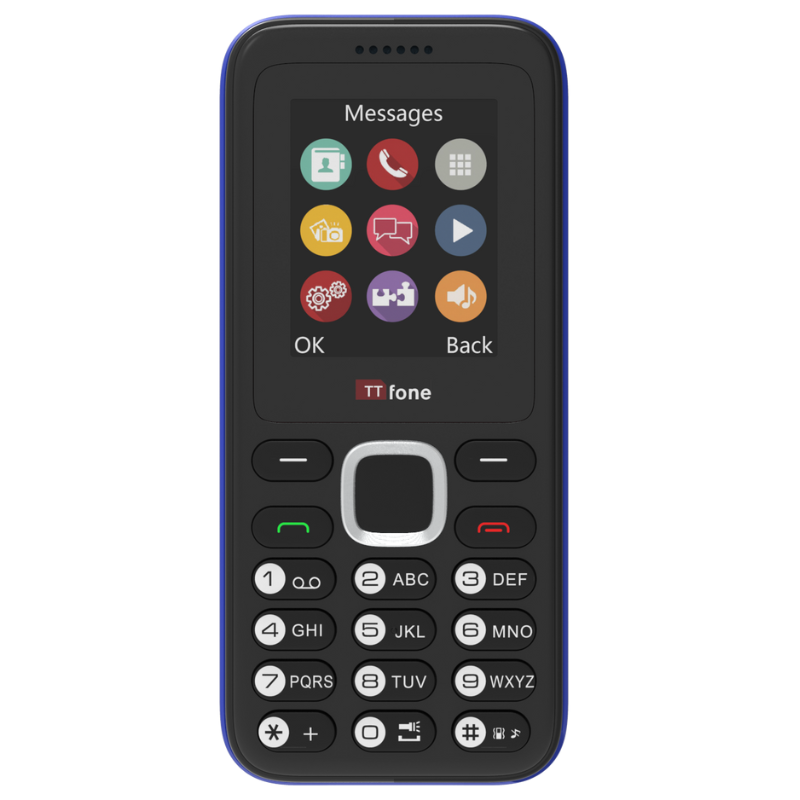 TTfone TT150 Blue Dual SIM with Mains Charger, Giff Gaff Pay As You Go