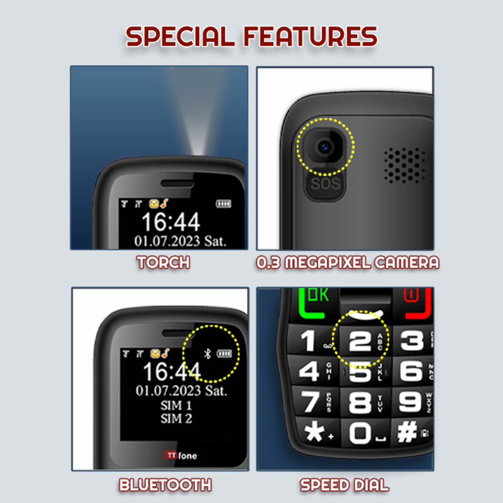 TTfone TT220 Big Button Mobile with Mains Charger, O2 Pay As You Go