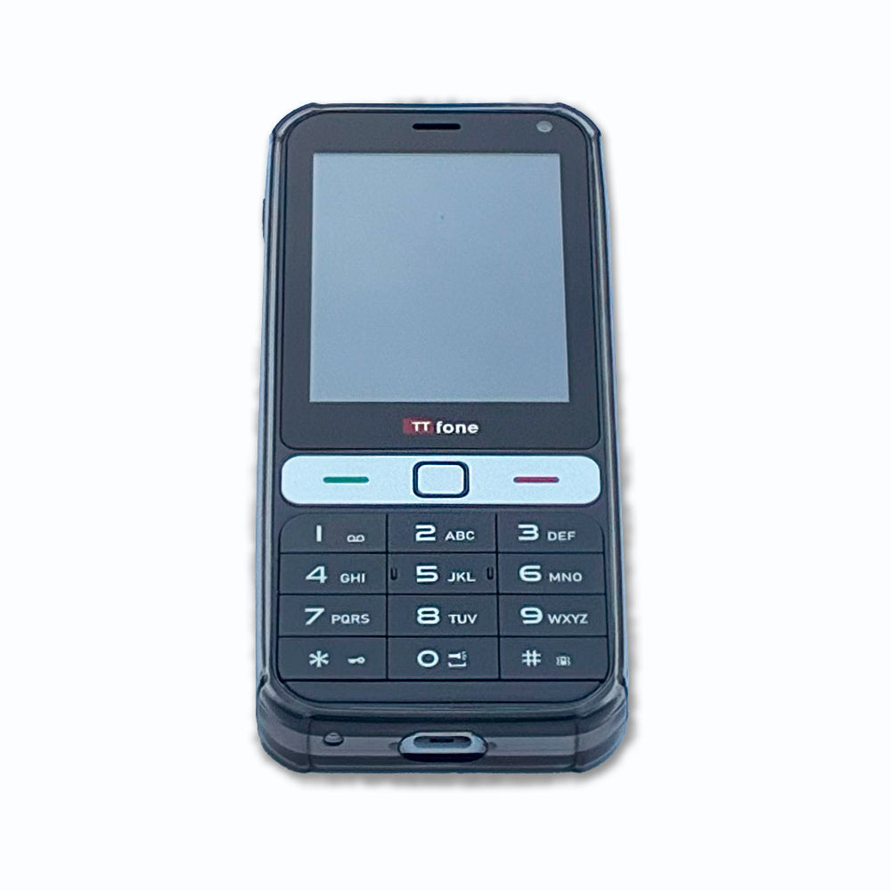 Black TTfone mobile phone on a white background