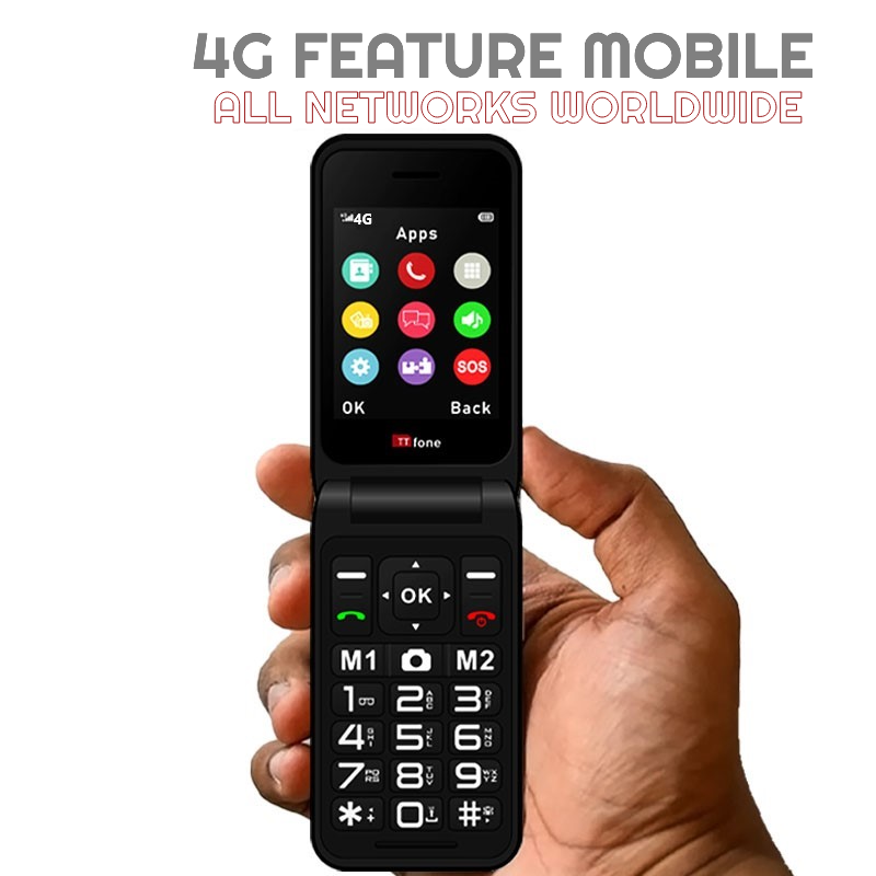 TTfone Black TT760 Flip 4G Mobile with USB C Cable