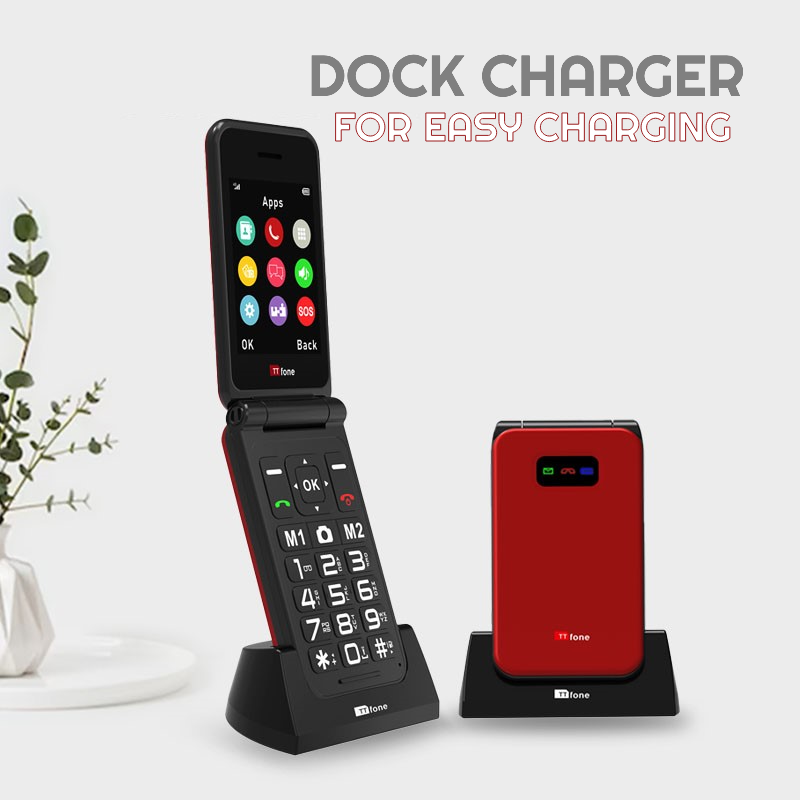 TTfone Black TT760 Flip 4G Mobile with USB C Dock Charger