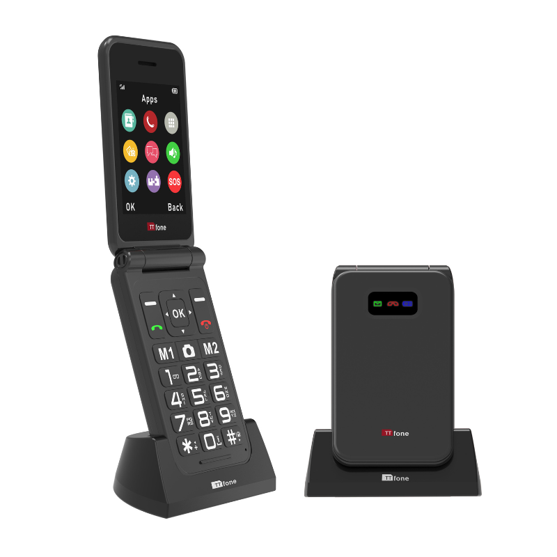 TTfone Black TT760 Flip 4G Mobile with USB C Mains Charger