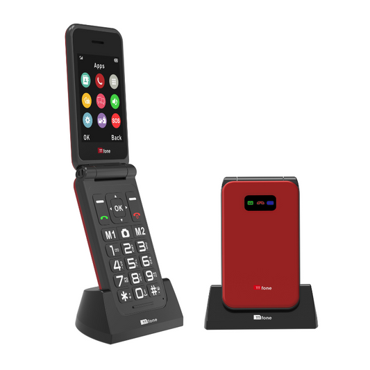 TTfone Red TT760 Flip 4G Mobile with Dock Charger, Vodafone Pay As You Go