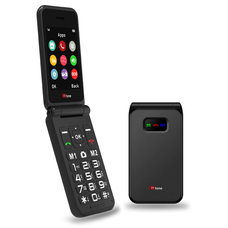 TTfone Black TT760 Flip 4G Mobile with Dock Charger, Vodafone Pay As You Go