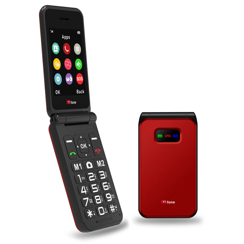 TTfone Red TT760 Flip 4G Mobile with USB C Cable, O2 Pay As You Go
