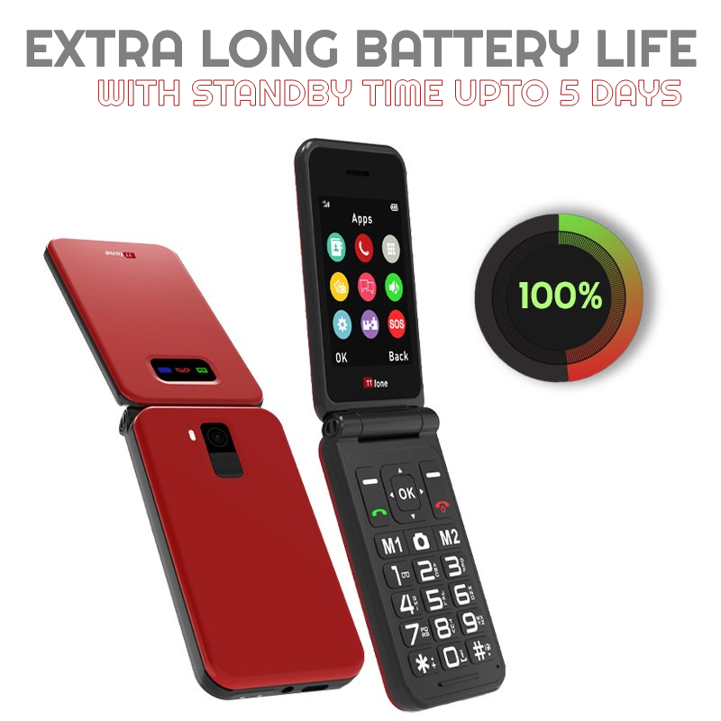 TTfone Red TT760 Flip 4G Mobile with USB C Cable, GiffGaff Pay As You Go