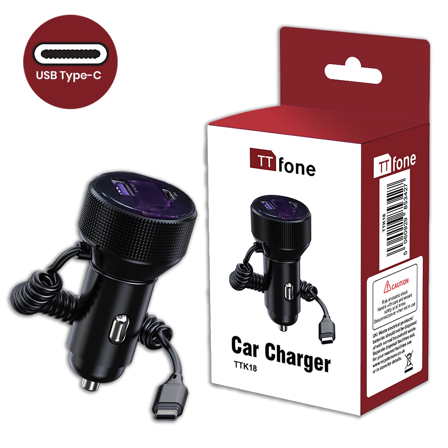 Original TTK18 Car Charger 12V with Type-C Cable