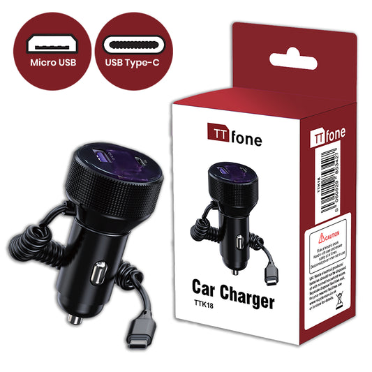 Original TTK18 Car Charger 12V with MicroUSB & Type-C Cable
