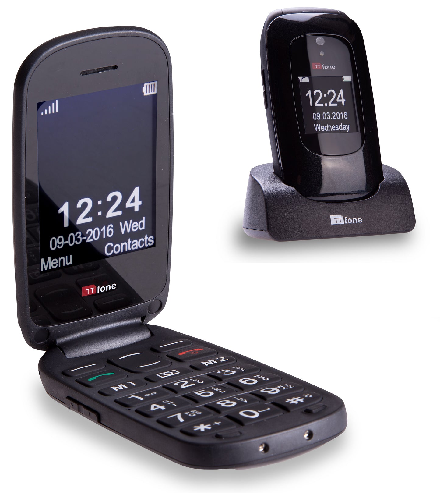 TTfone Lunar TT750 Black Flip Big Button Easy Menu Mobile with Vodafone Pay As You Go SIM