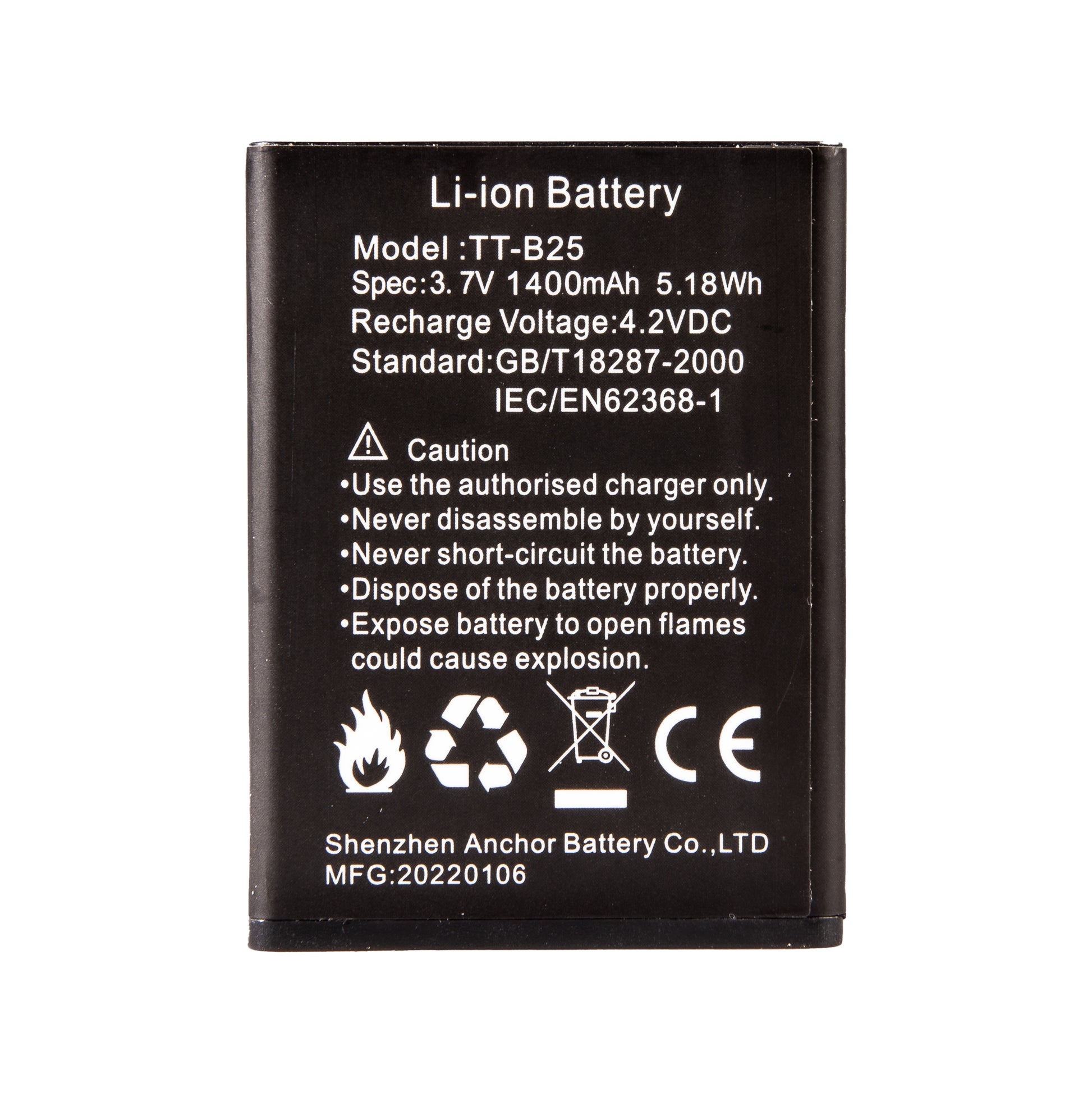 TT-B25 battery for TT970 back label