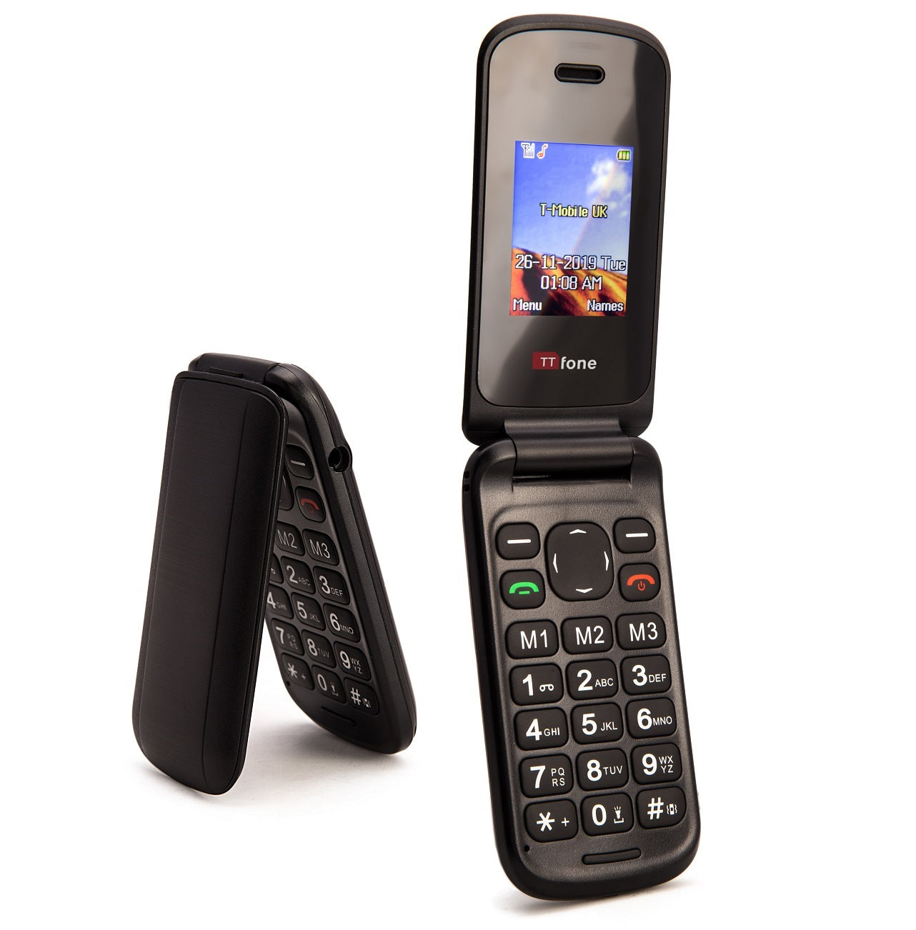 TTfone TT140 Black Flip Folding Phone with USB Cable Vodafone Pay As You Go