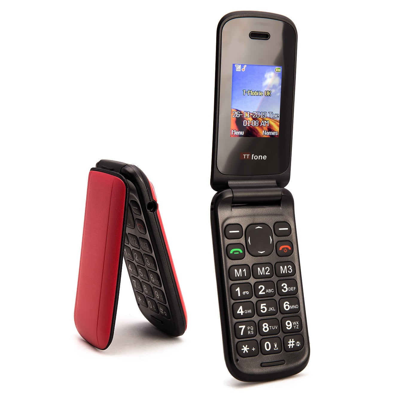 TTfone TT140 Red Flip Folding Phone with Mains Charger, O2 pay as you go