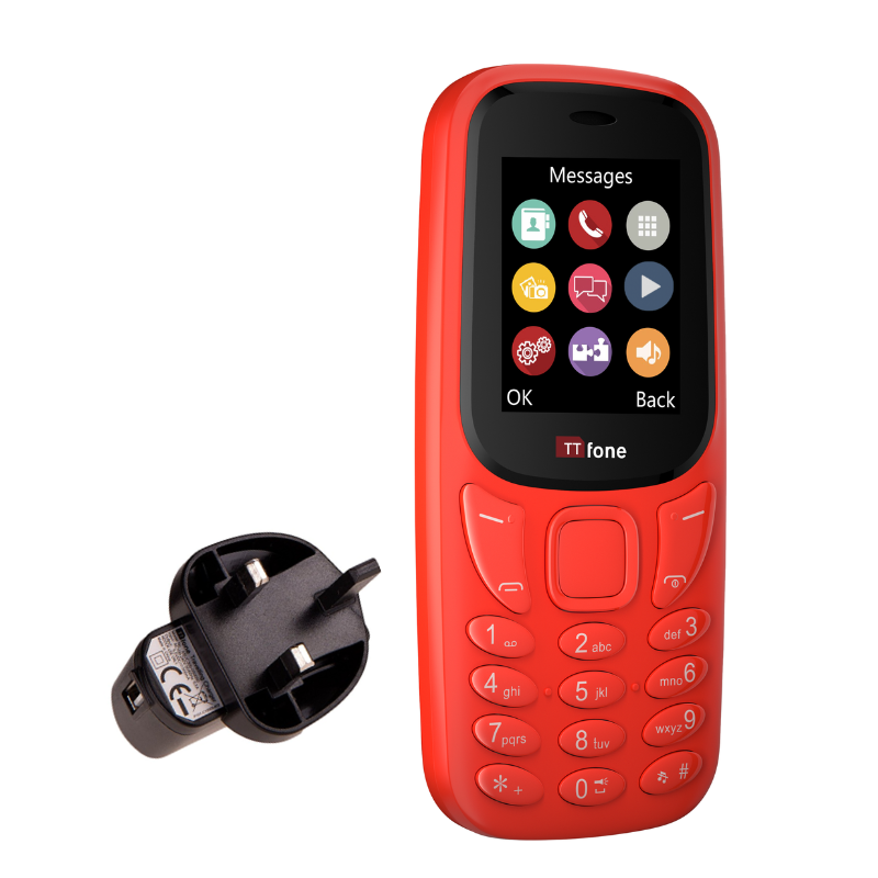 TTfone TT170 Red Dual SIM mobile - Warehouse Deals with Mains Charger, Vodafone Pay As You Go
