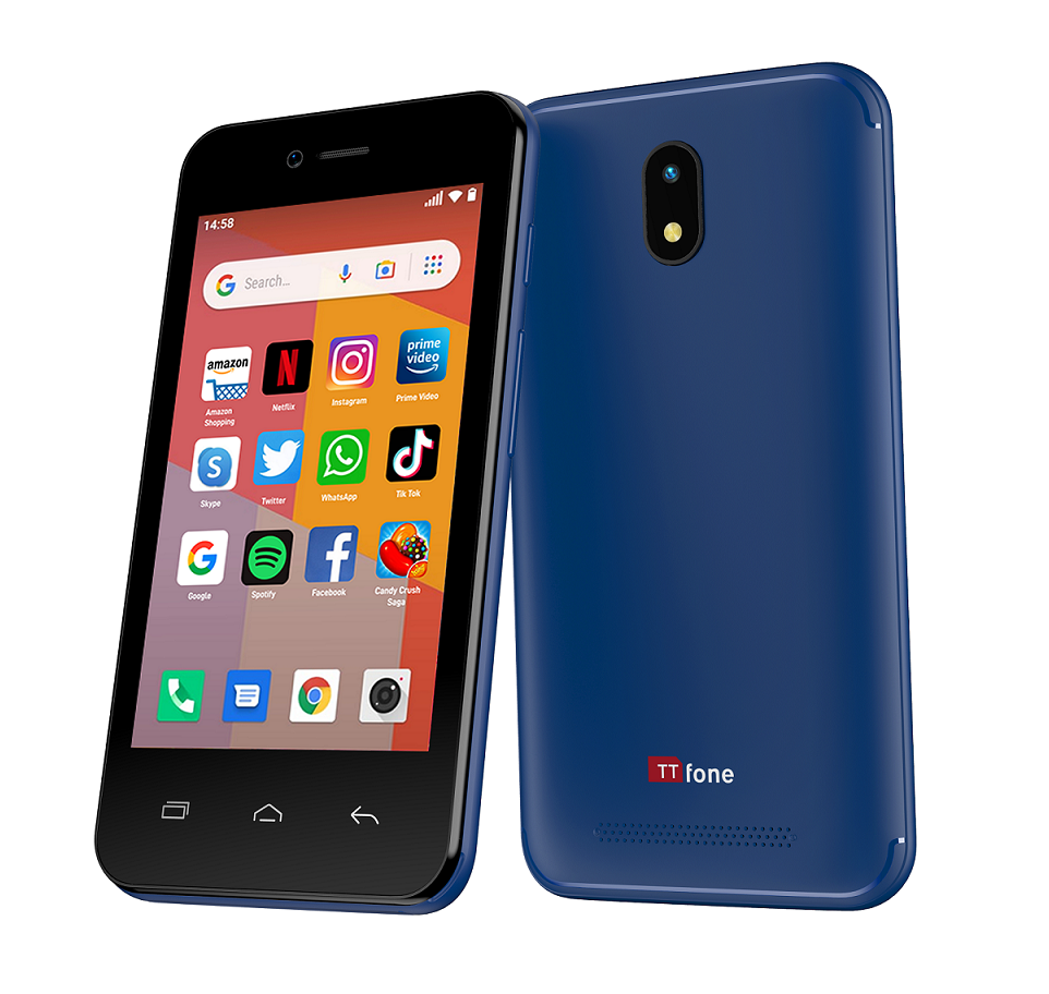 TTfone Blue TT20 Dual SIM with Mains Charger and Three Pay As You Go Sim Card