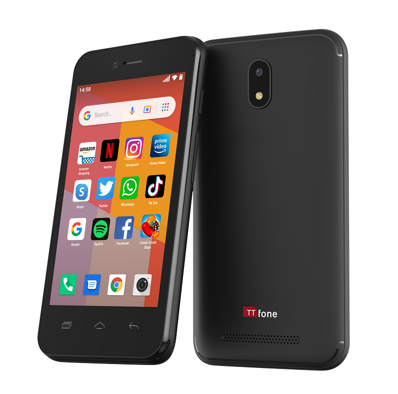 TTfone Black TT20 Dual SIM with Mains Charger and O2 Pay As You Go Sim Card